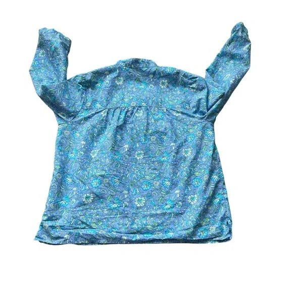 J. Crew Fresco top in blue floral cotton poplin size small popover shirt BP558 - Picture 9 of 9